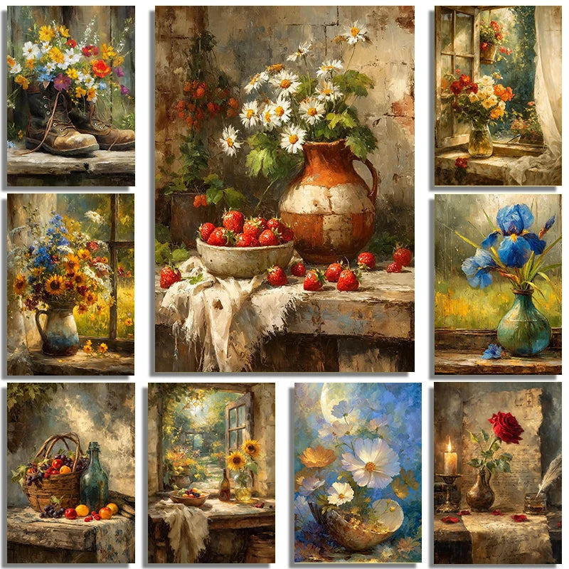 Rural Retro Garden Farm Wooden House Still Life Painting Art Poster Canvas Printing Living Room Sofa Background Wall Deco Peaceful Pleasures Health and Wellness