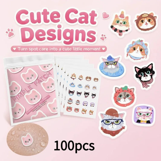 100pcs Cute Cat Pimple Patches Cartoon Acne Spot Covering Stickers Waterproof Breathable Skincare Stickers Invisible Makeup Tool Peaceful Pleasures Health and Wellness