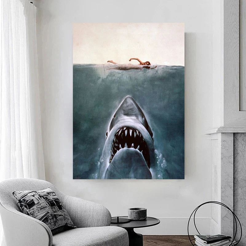 Jaws Posters Shark Canvas Painting Mordern Wall Art Picture Living Room Bedroom Home Decor American Classic Horrible Movie Peaceful Pleasures Health and Wellness