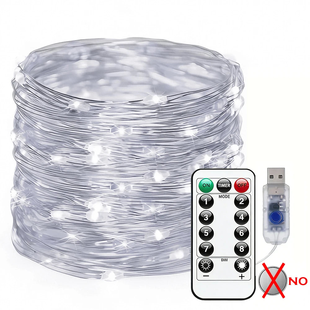 USB Copper Wire LED String Lights | 8 Modes, Remote & Timer