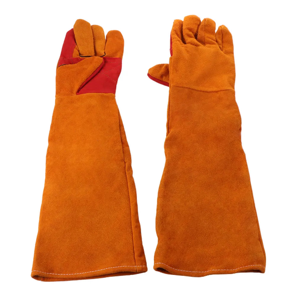 Comfortable Work Safety Gloves Lengthen 60cm Full Finger Leather Working Gloves Fireproof Flexible Long Sleeves Barbecue Gloves Peaceful Pleasures Health and Wellness Orange