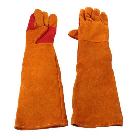 Comfortable Work Safety Gloves Lengthen 60cm Full Finger Leather Working Gloves Fireproof Flexible Long Sleeves Barbecue Gloves Peaceful Pleasures Health and Wellness Orange