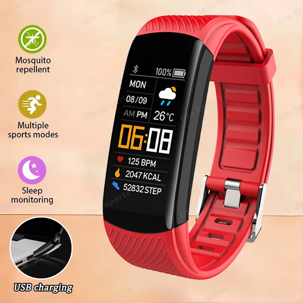 Smart Fitness Tracker Watch Heart Rate Monitor Sleep Steps Swim Waterproof Health Exercise Bracelet For Men Women Smartwatch New Peaceful Pleasures Health and Wellness Red