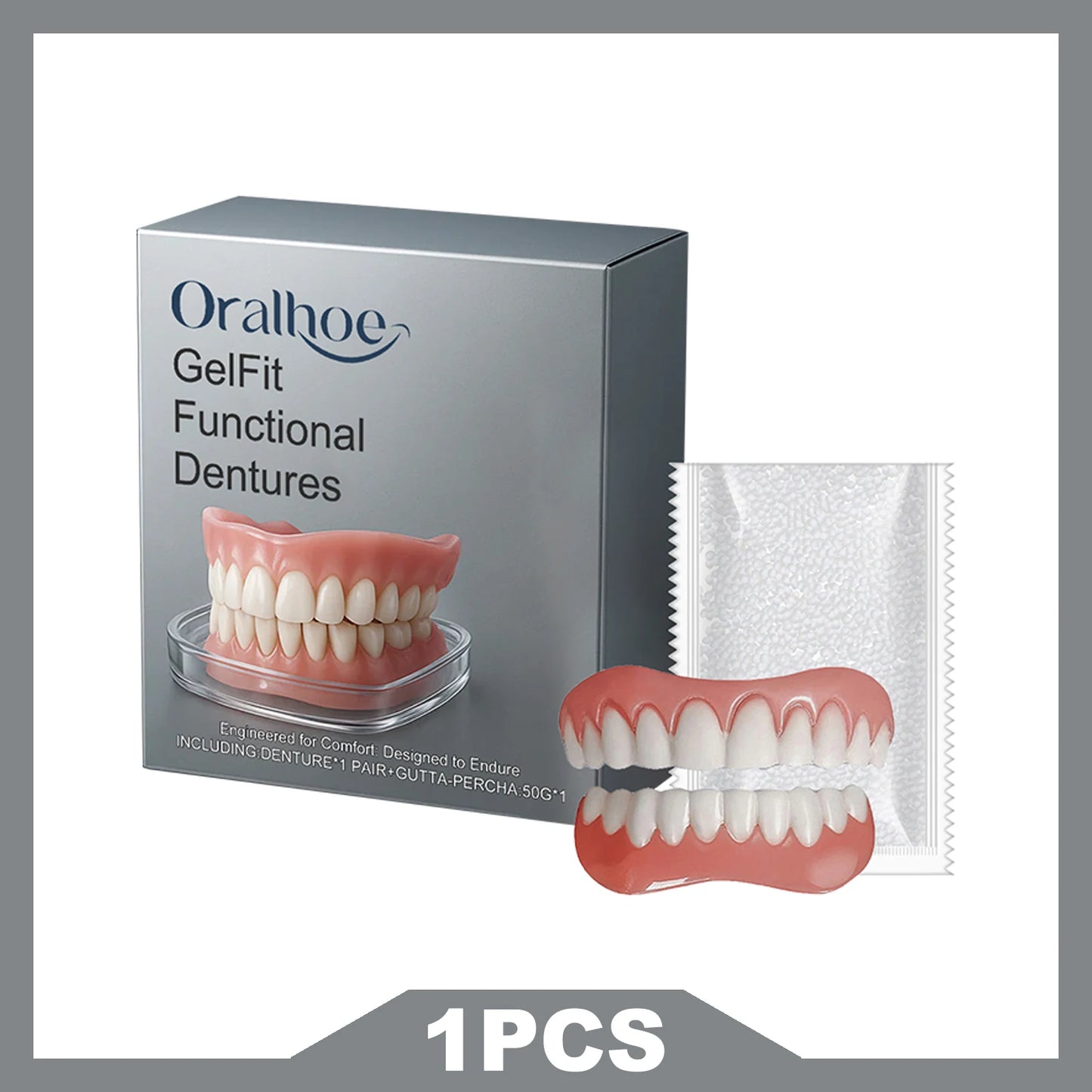 ORALHOE Gel-Fit Resin Denture Set | Cover Tooth Loss & Smile