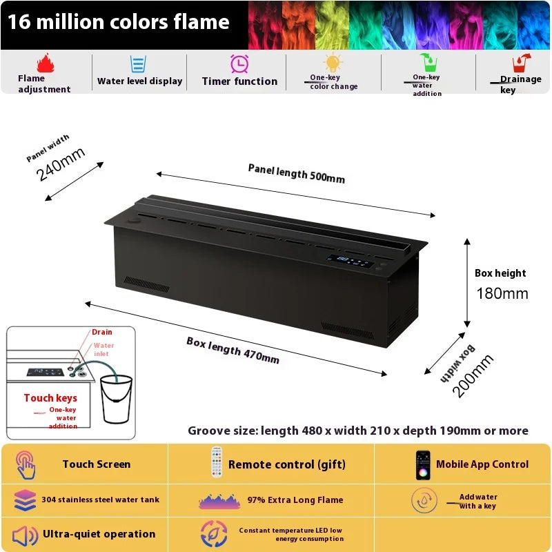 Smart Home 3D Fireplace Water Steam Humidifier LED Decorative Flame TV Wall Sound Of Firewood Cracking Vapour Electric Fireplace Peaceful Pleasures Health and Wellness mobile phone control
