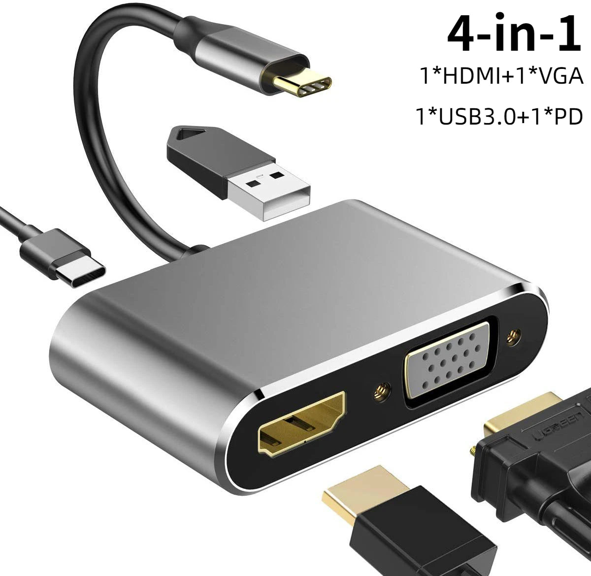 USB C To HDMI-Compatible VGA Type-C Digital AV Multiport Adapter Thunderbolt 3 Converter To 4K 1080P Fast Charging for MacBook Peaceful Pleasures Health and Wellness 4-in-1