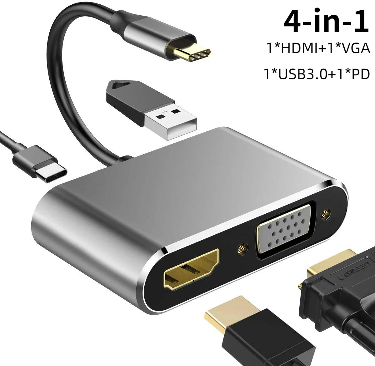 USB-C to HDMI VGA Adapter 4K 100W PD – MacBook & Laptop Hub