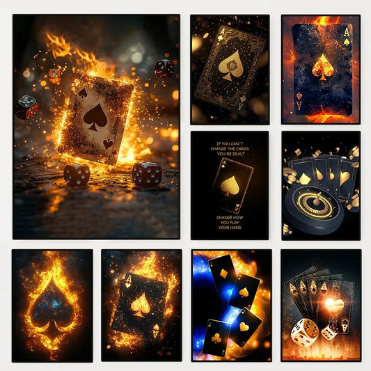 Casino Poker Dice Roulette Slots Gambling Poster Modern Print Canvas Painting Wall Art Picture for Club Living Room Home Deco Peaceful Pleasures Health and Wellness