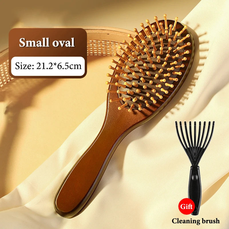 1Pcs Natural Sandalwood Massage Brush Soft Cushion Round Smooth Hair Comb Teeth For Scalp Health Peaceful Pleasures Health and Wellness Small oval