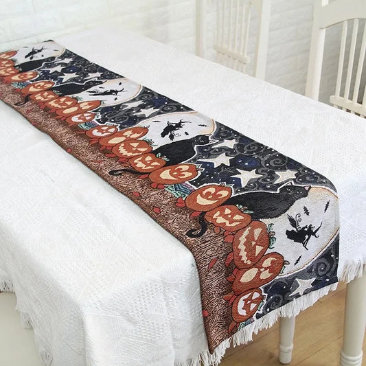 Halloween Linen Table Runner Tassels Decorative Cloth Easter Dinner Peaceful Pleasures Health and Wellness