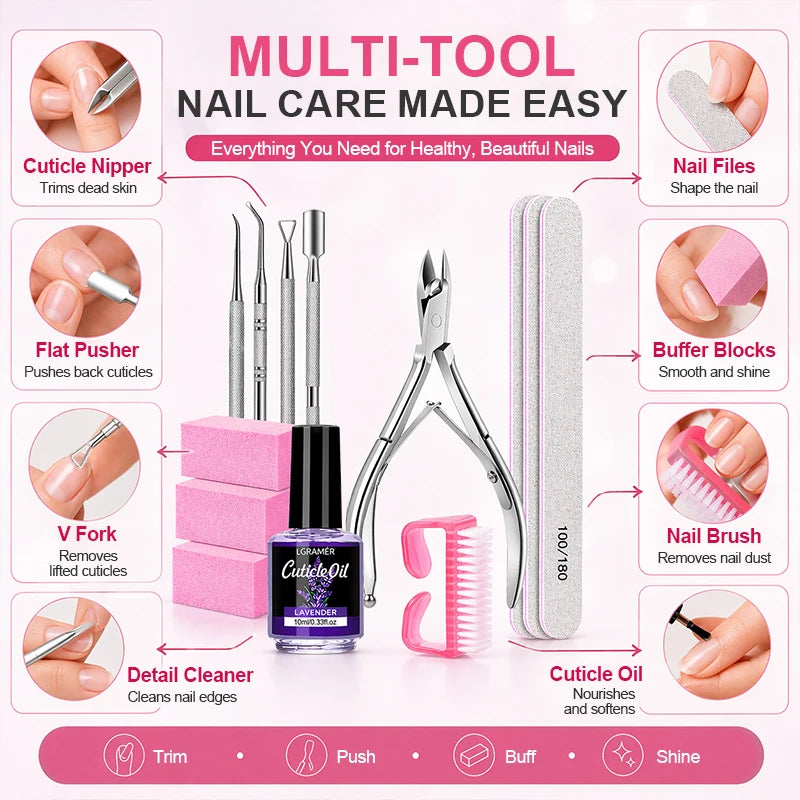 13-Piece Nail File & Manicure Kit with Cuticle Oil | LGRAMER