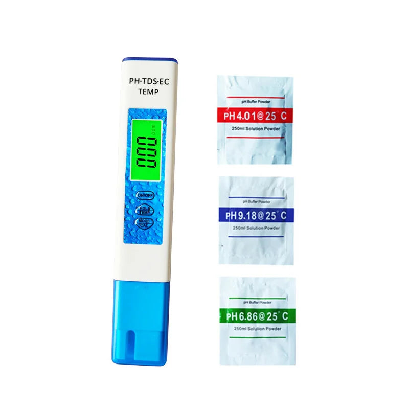 Digital 4-in-1 Water Quality Tester with Backlit LCD, Measures PH TDS EC & Temperature for Home, Pool, Aquarium and Fish Tank Peaceful Pleasures Health and Wellness Blue