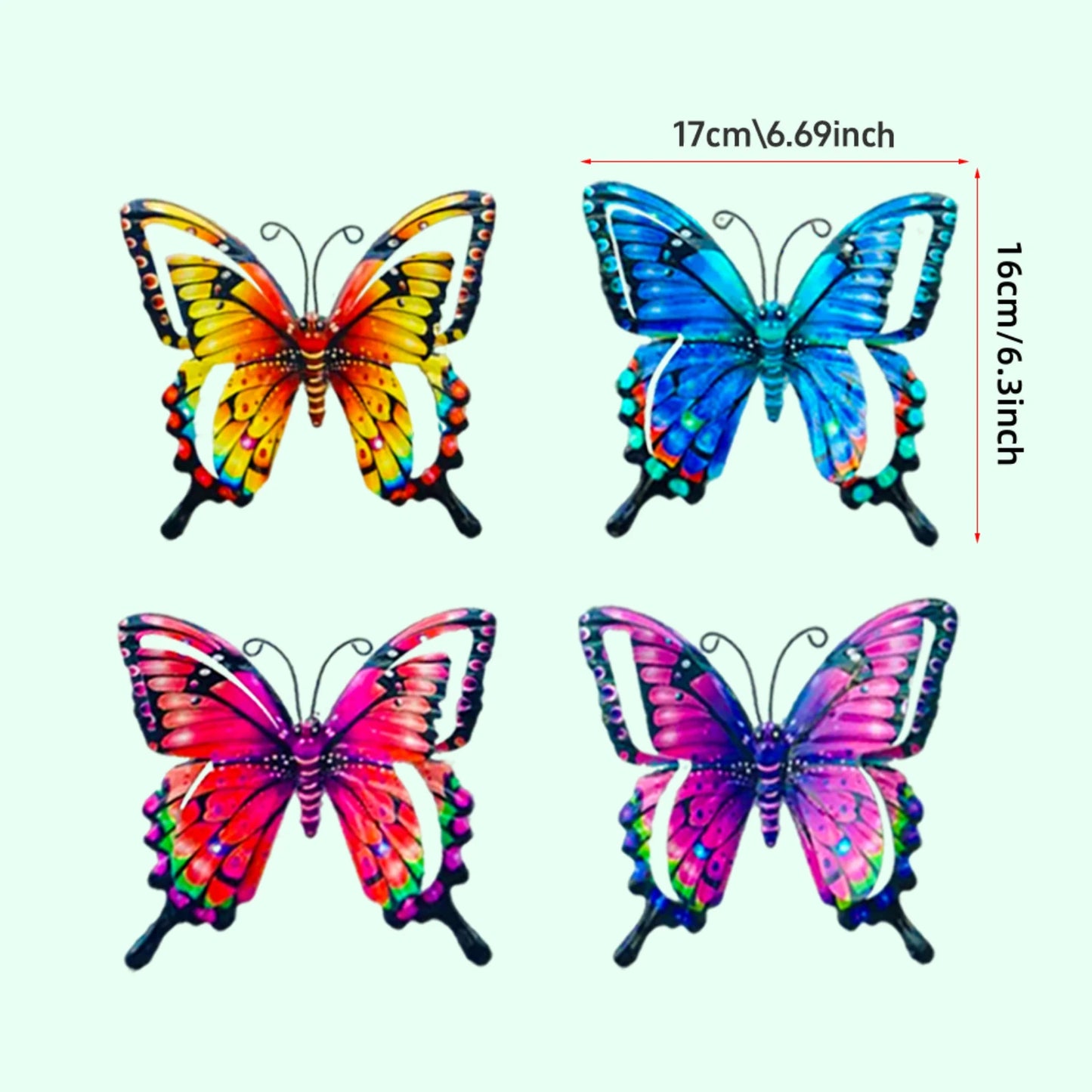 4-Piece Iron Butterfly Wall Decor | Painted Metal Garden Art