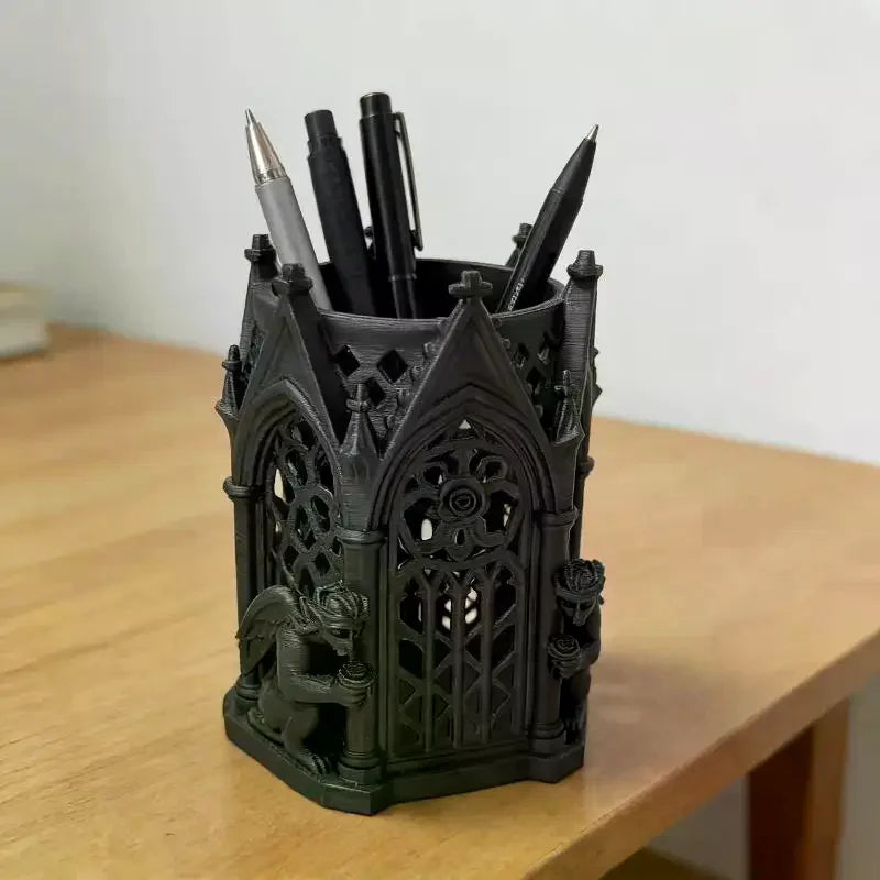 Dark Gothic Pen Holder – Black Ornamental Desk Organizer