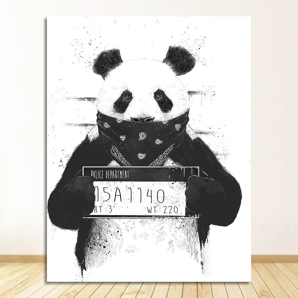 Nordic Cartoon Panda & Boston Terrier Canvas Wall Art Poster