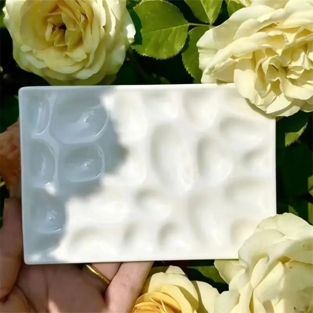 Multi Compartment Ceramic Paint Palette Professional Smooth Surface Rectangular Pothole Pigment Tray DIY Easy To Rinse Peaceful Pleasures Health and Wellness
