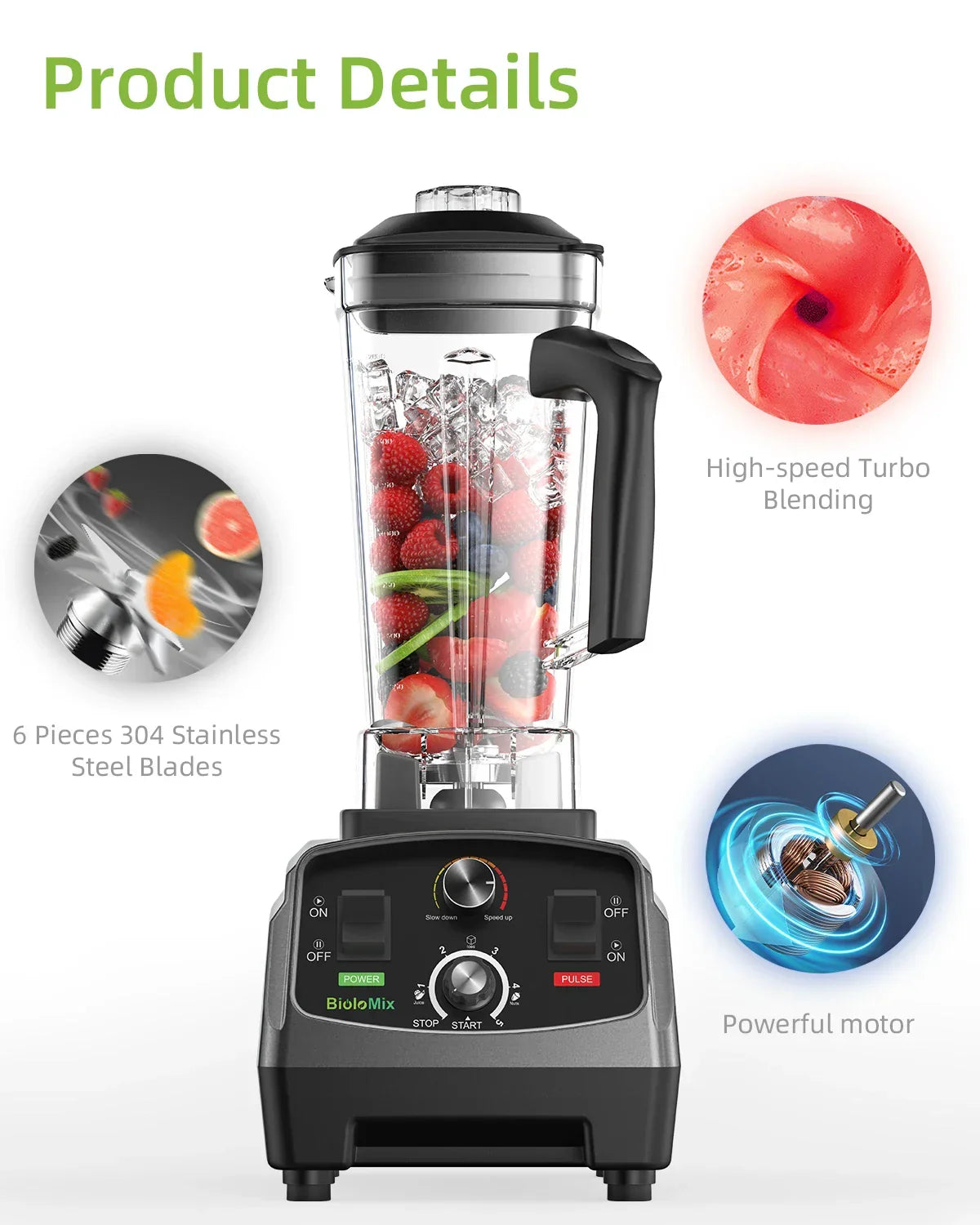 BioloMix 3HP 2200W Heavy Duty Blender | 2L BPA Free Jar Blenders Peaceful Pleasures Health and Wellness