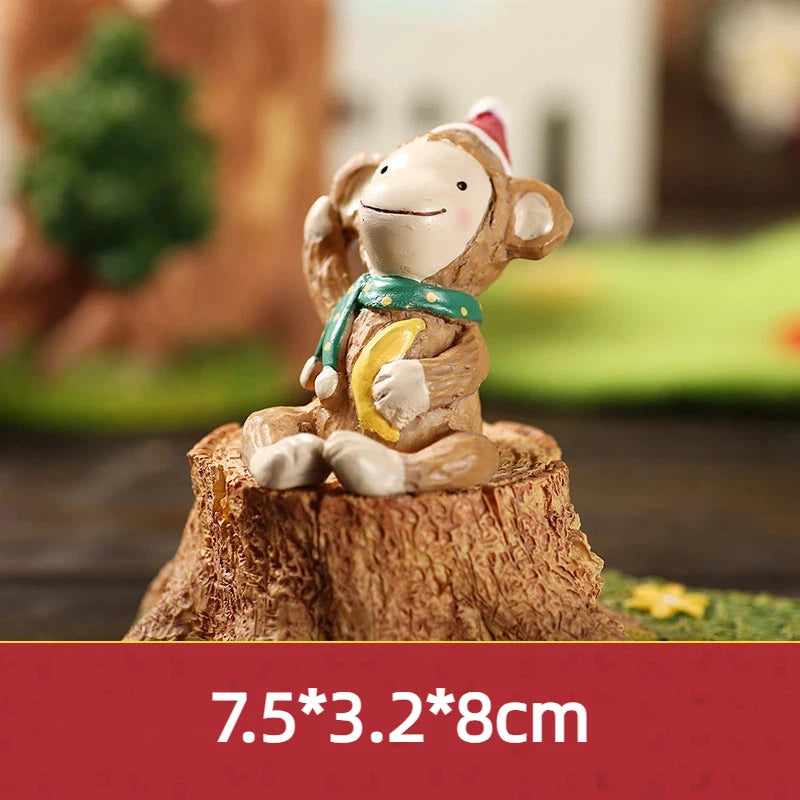 Christmas Cartoon Animal Ornaments Santa Claus Reindeer Resin Crafts