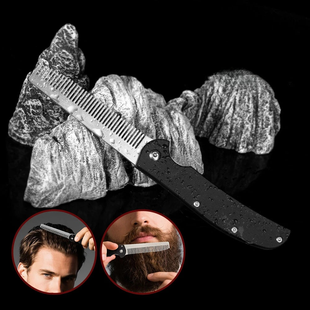 Metal Folding Beard Comb Dual-Purpose Hair & Mustache Styling Tool, Compact Travel Grooming Kit Barber-Grade Home Essentials Peaceful Pleasures Health and Wellness