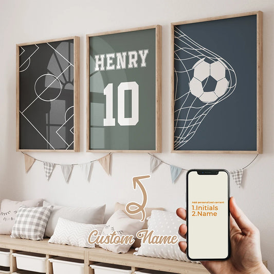3-Piece Personalized Football Canvas Wall Art | Kids Room Decor Personalized Canvas Art Peaceful Pleasures Health and Wellness GA-N037-3pcs 60x80cm Unframed