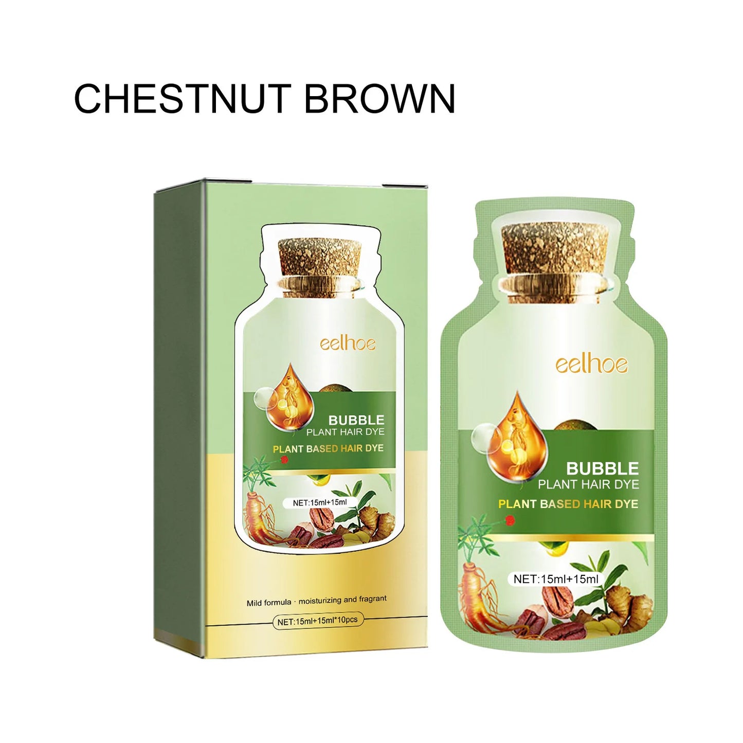EELHOE Natural Plant Hair Dye Shampoo Foam, 10 Pcs/Box Hair Dye Peaceful Pleasures Health and Wellness Chestnut Brown