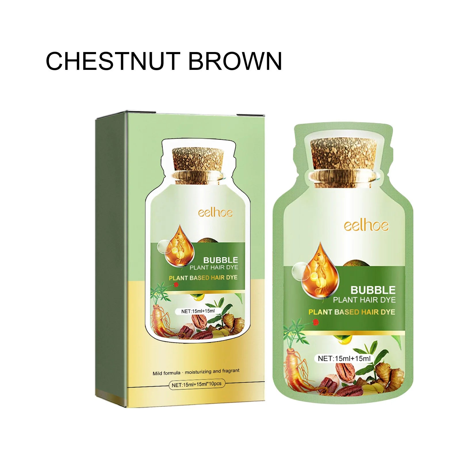 EELHOE Natural Plant Hair Dye Shampoo Foam, 10 Pcs/Box Hair Dye Peaceful Pleasures Health and Wellness Chestnut Brown