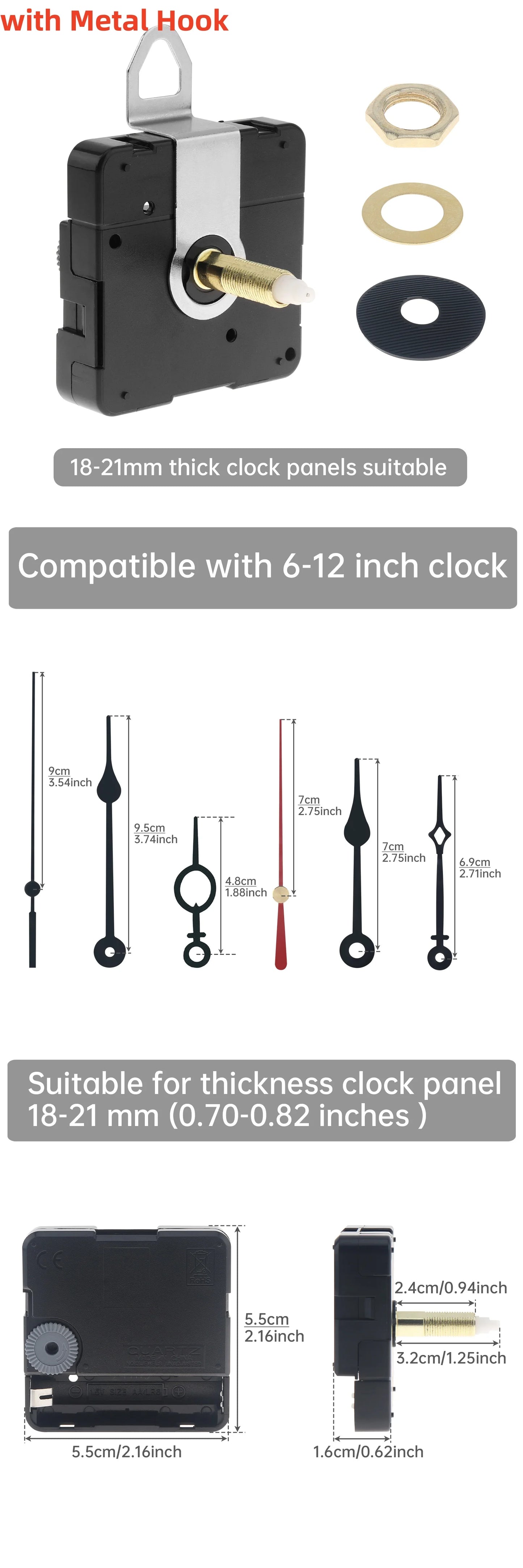 Quartz Battery Operated Silent Wall Clock Movement Mechanisms for DIY / Repair, Clock Parts Replacement Peaceful Pleasures Health and Wellness 32mm 6 Hands Points China Mainland