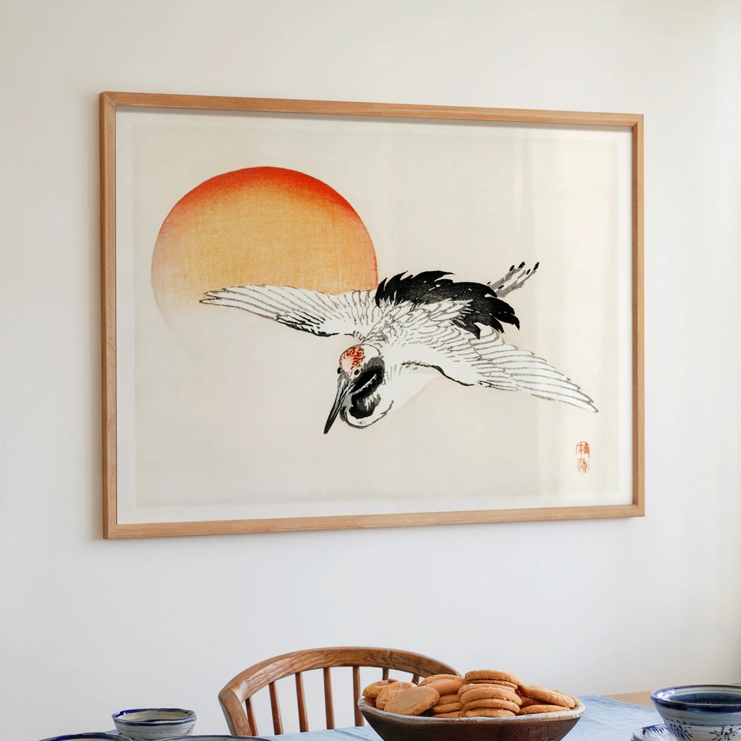 Flying Crane Sunrise Canvas Wall Art | Minimalist Print Decor