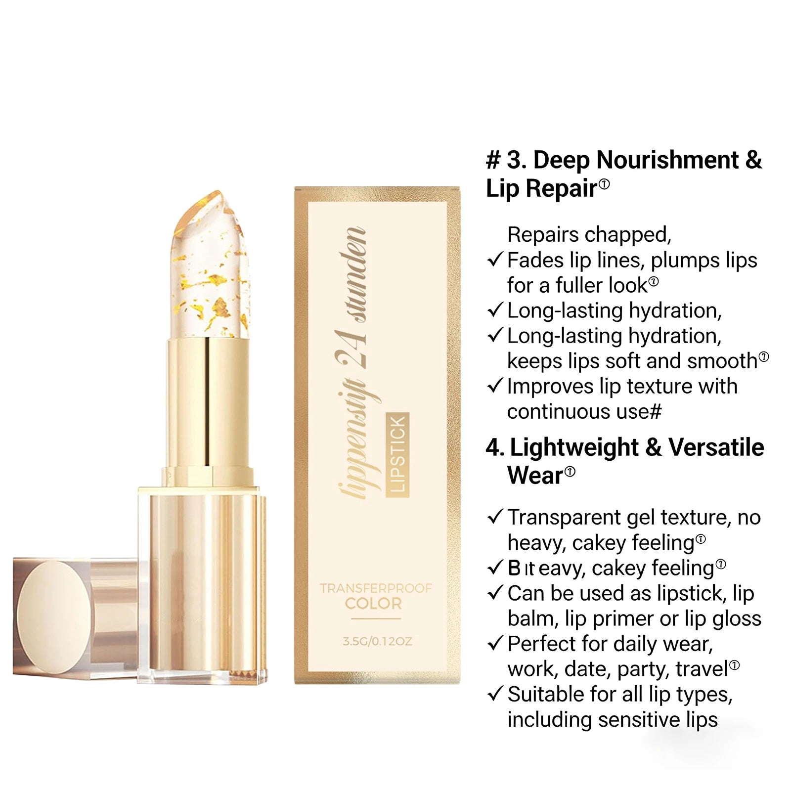 Color Changing Lipstick High Shine Fade Lip Line Gold Nourishing Lipstick Non-stick Long Lasting Moisturizing Lip Balm Peaceful Pleasures Health and Wellness