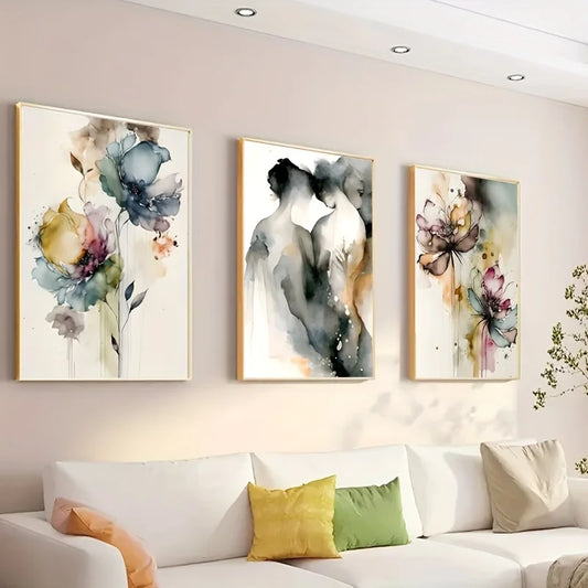 3-Piece Romantic Couple Floral Abstract Canvas Wall Art Set Canvas Wall Art Set Peaceful Pleasures Health and Wellness 30x40cm No Frame ZLH11296-3pcs