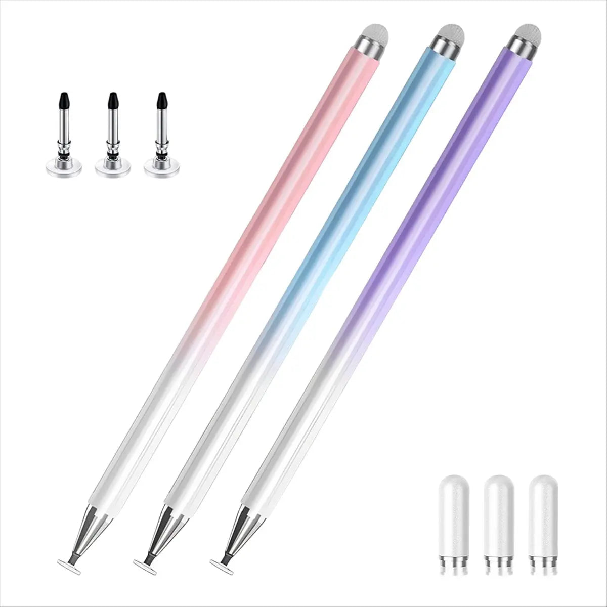 3-Pack Universal Stylus Pens – Disc & Fiber Tips, All Devices
