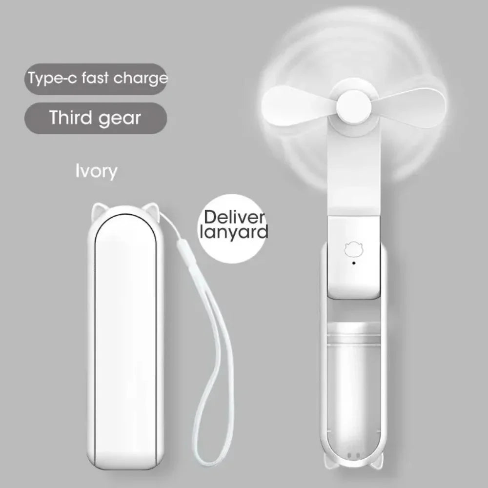3-in-1 Foldable Mini Handheld Fan – USB Rechargeable Power Bank