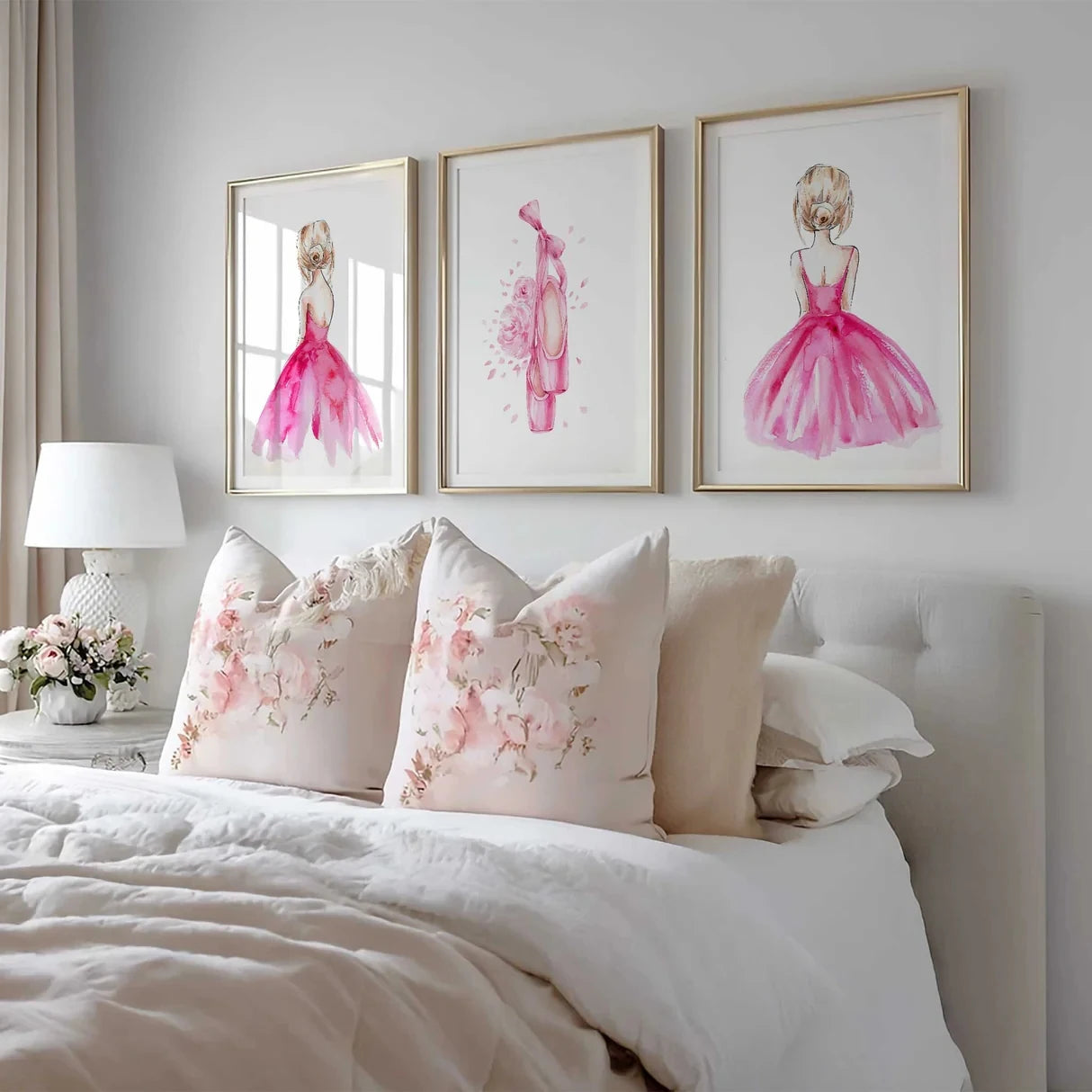 3-Piece Pink Ballet Canvas Wall Art | Girls Room Decor Print