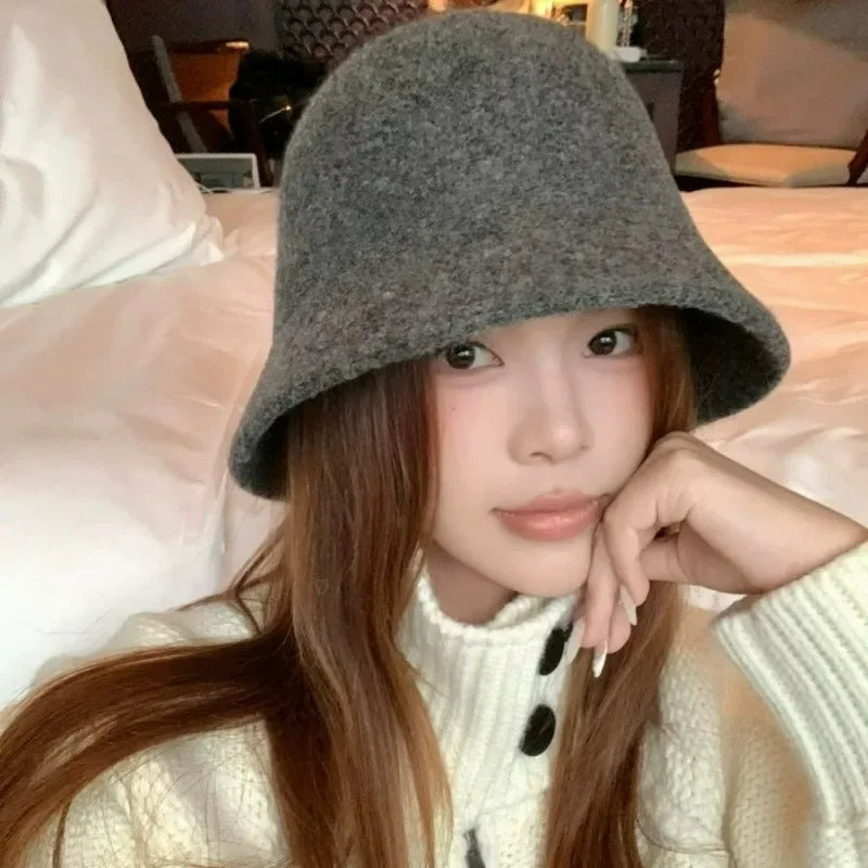 Women's Winter Wool Bucket Hat – Warm Dome Cap One Size