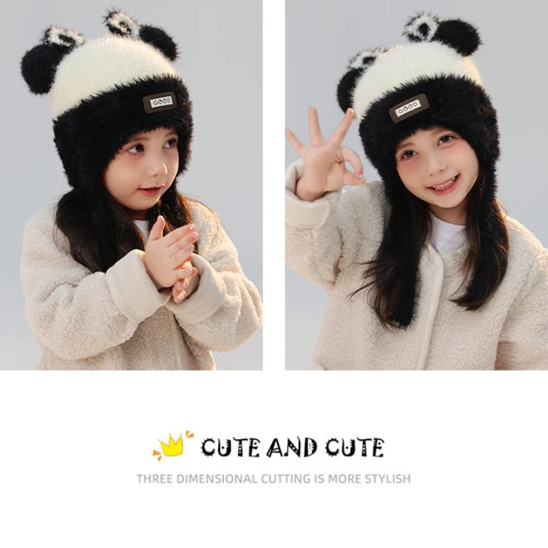 Girls' Bear Fleece-Lined Knit Winter Hat with Ear Protection