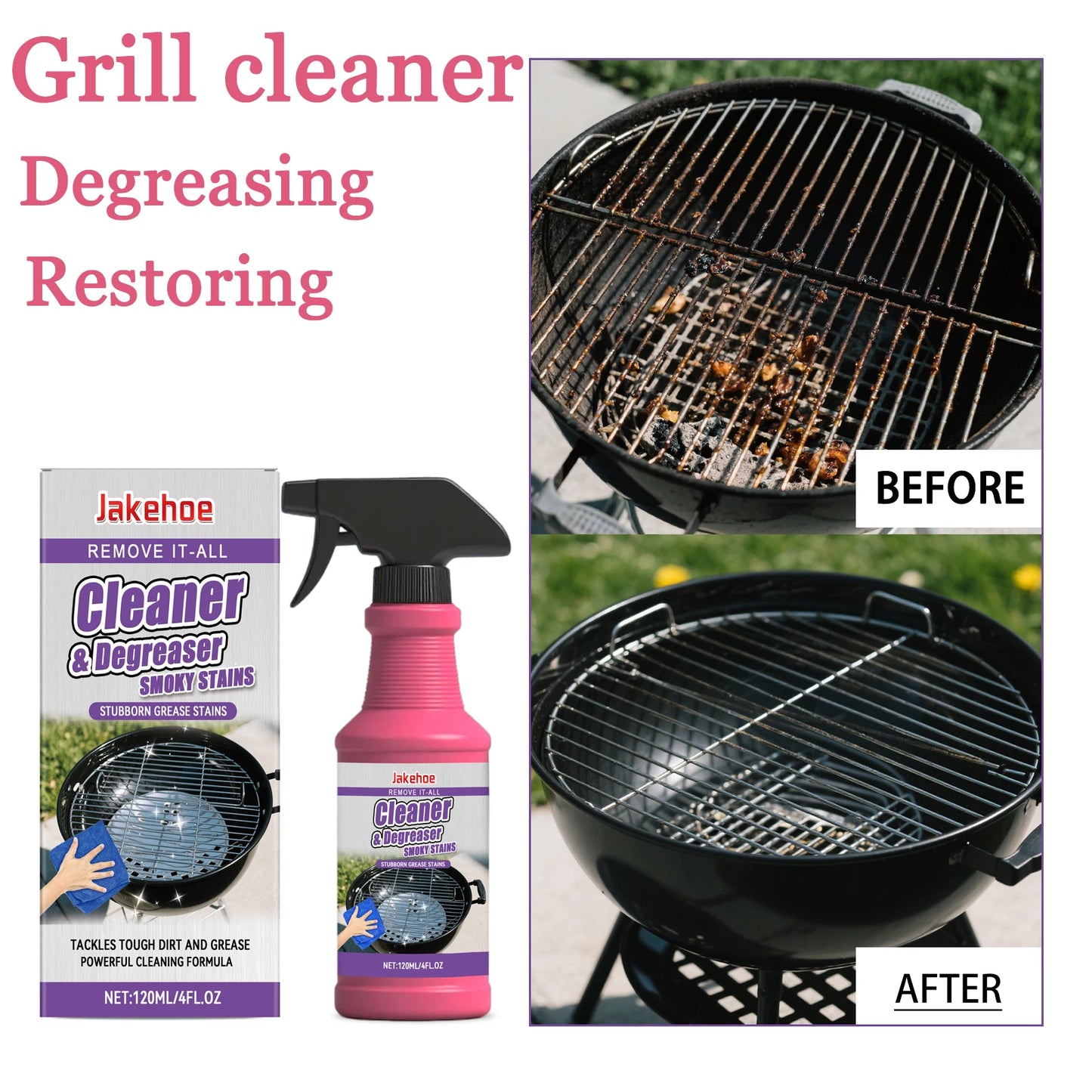 JAKEHOE 120ml BBQ Grill Cleaner Heavy Duty Degreaser Spray