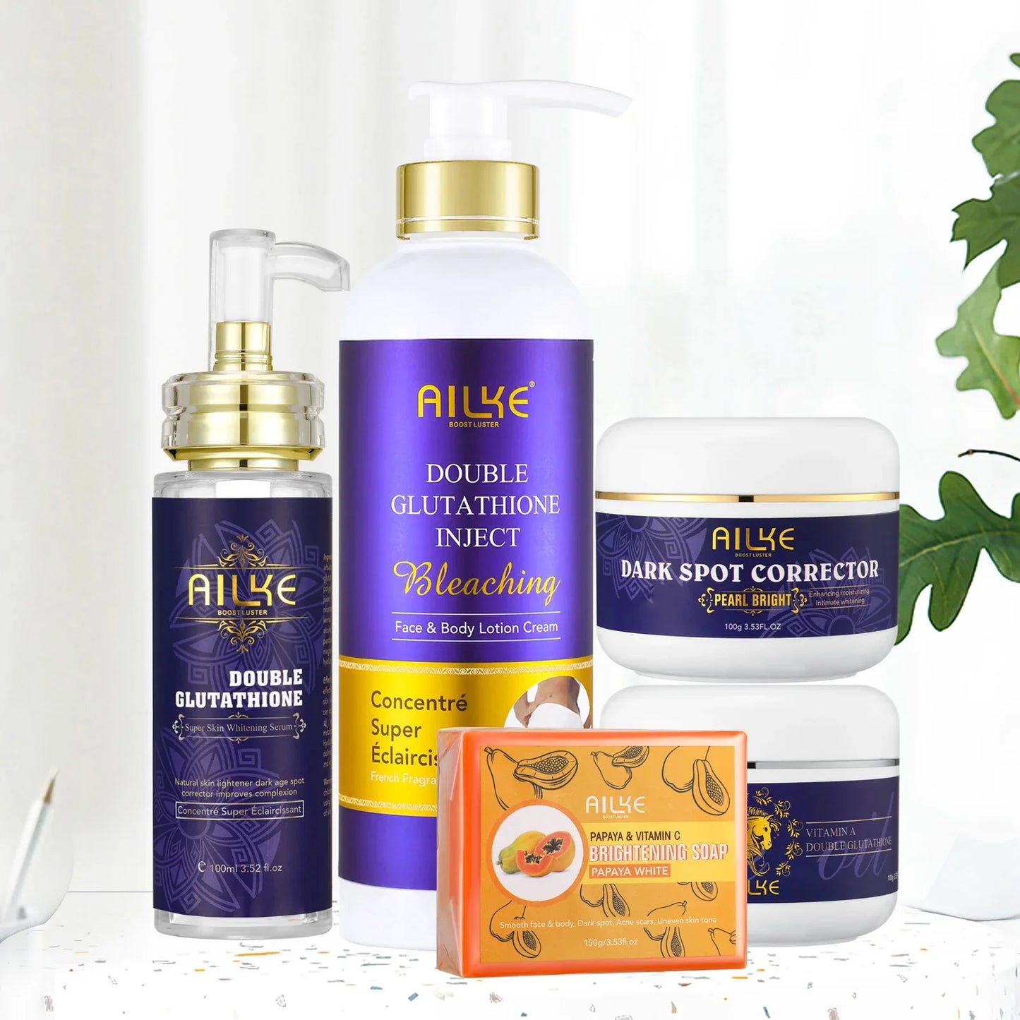 AILKE Glutathione Brightening Skin Care Set – 5-in-1