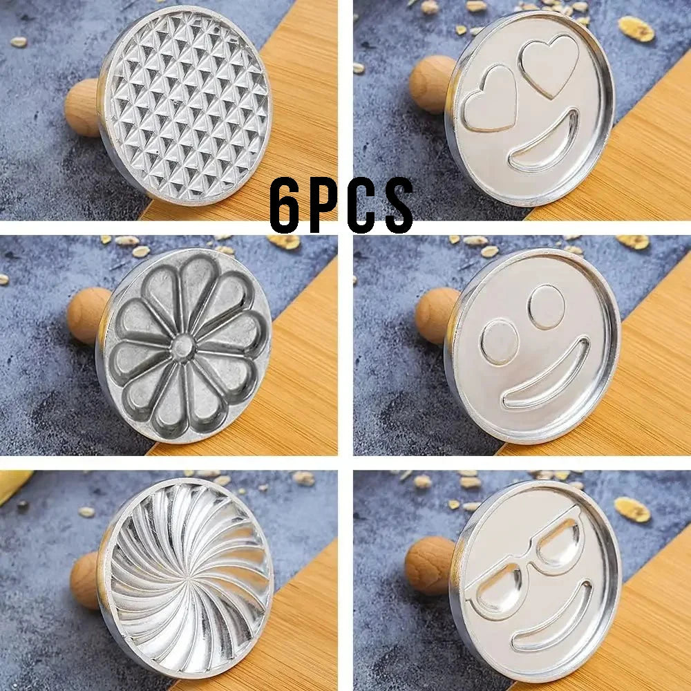 6/3/1 Cookie Cutter Aluminum Alloy Cookie Stamps Wooden Handle Smile Heart Pattern DIY Hand Press Cookie Mold for Festival Party Peaceful Pleasures Health and Wellness 6pc
