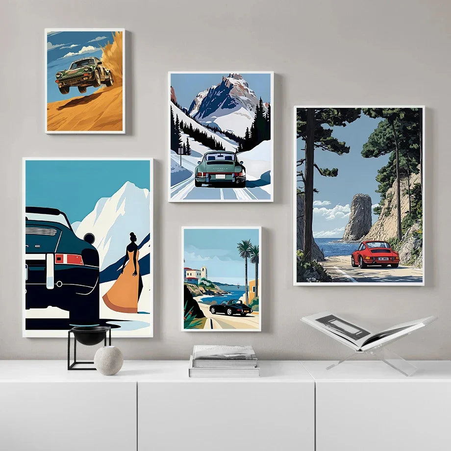 Painting Wall Art Painting Home Living Room Decor Classic 911 Alpine Drive Poster Vintage Alpine Tour Cartoon Print Canvas Peaceful Pleasures Health and Wellness