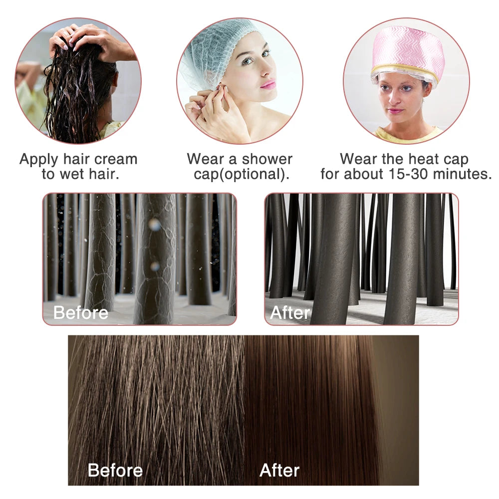 Hair Steamer Cap 220V Electric Heat Cap for Deep Conditioning Hot Oil Hair Mask Repair Damaged Hair Reduce Frizz Split Ends Home Peaceful Pleasures Health and Wellness