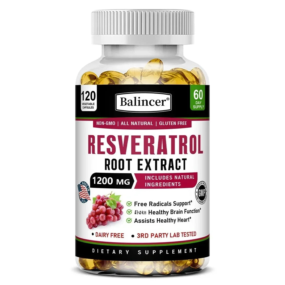 Resveratrol Root Extract Capsules - Antioxidant Anti-Aging, Brain & Heart Health, Skin Brightening & Immune Support, 120 Caps Peaceful Pleasures Health and Wellness 120 count-1 bottle