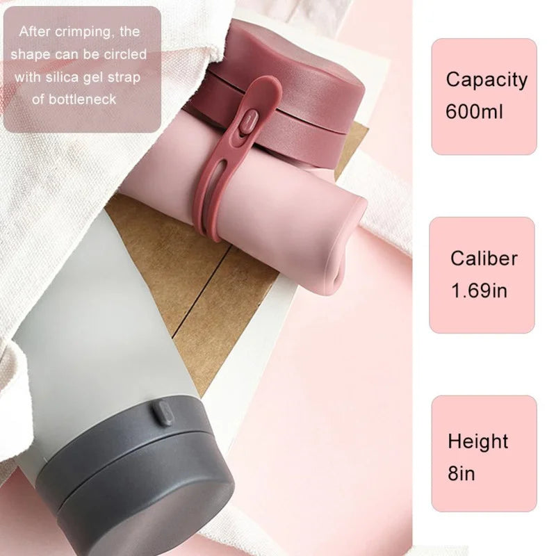 600ml Collapsible Silicone Water Bottle BPA Free Foldable Flask