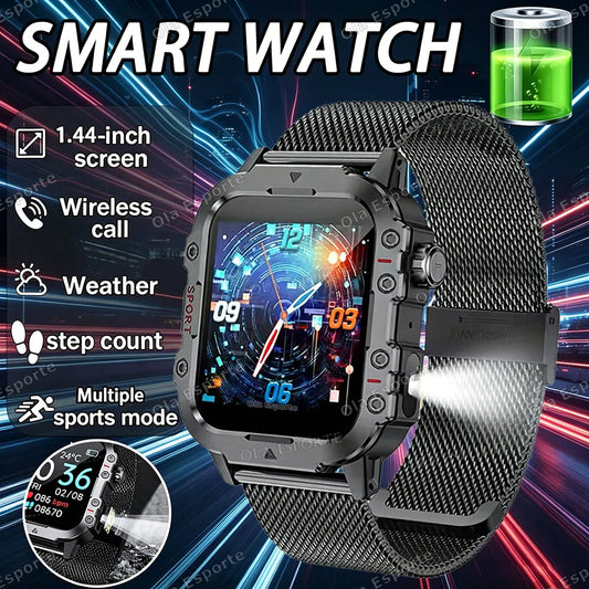 Military Sports Smartwatch | Flashlight, Calls, 3ATM Waterproof Sports Smartwatch Peaceful Pleasures Health and Wellness