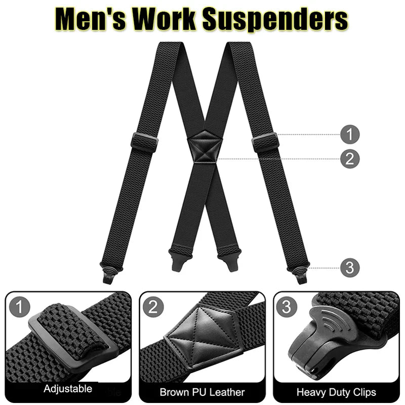 Heavy Duty Work Suspenders for Men – X-Back Adjustable Elastic