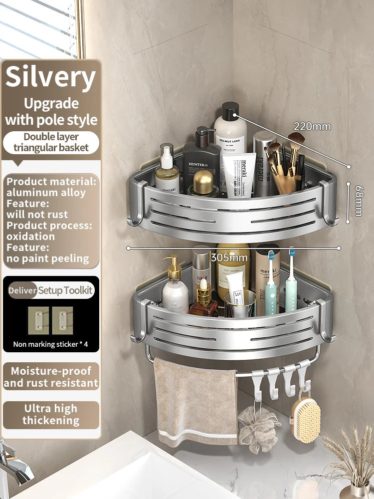 No-Drill Adhesive Bathroom Shelf & Towel Rack | Metal Wall Mount