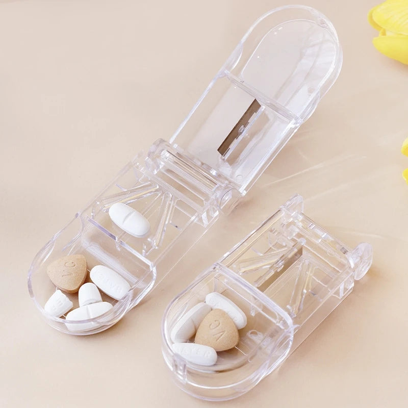 2-in-1 Portable Pill Cutter & Dustproof Storage Box Organizer