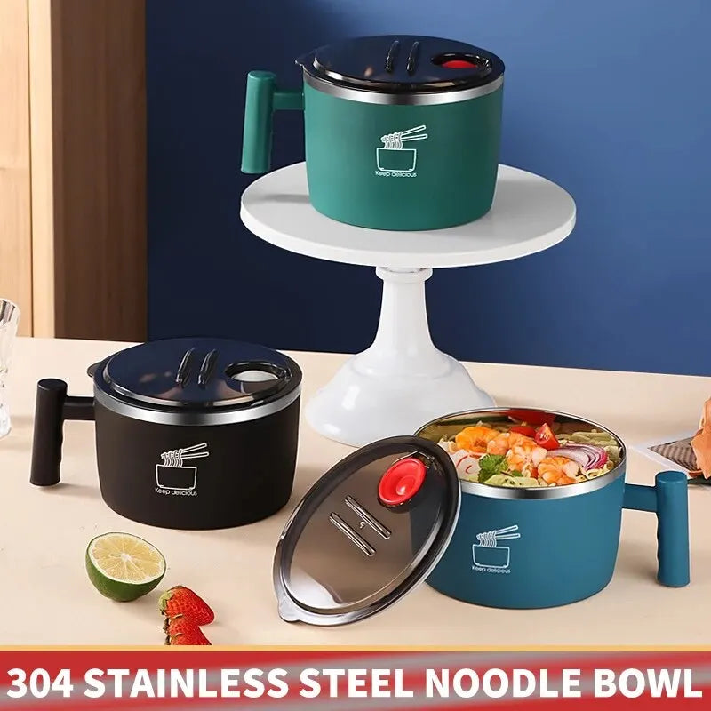 Stainless Steel Bowl With Lid For Instant Noodles Sealed And Portable Drain Bowl For Kitchen Utensils Instant Noodle Partner Peaceful Pleasures Health and Wellness