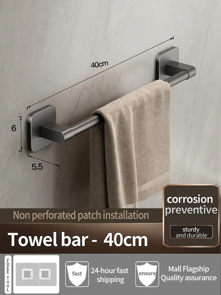 No-Drill Adhesive Towel Bar & Hook Rack – Bathroom & Kitchen