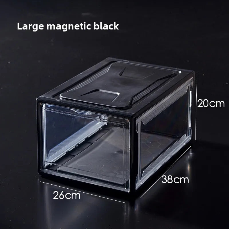 ‌Transparent Assembly Sneaker Organizer Flip Top Basketball Shoe Display Box Showcase Collectibles Unisex Home Décor Essential Peaceful Pleasures Health and Wellness Magnetic L Black