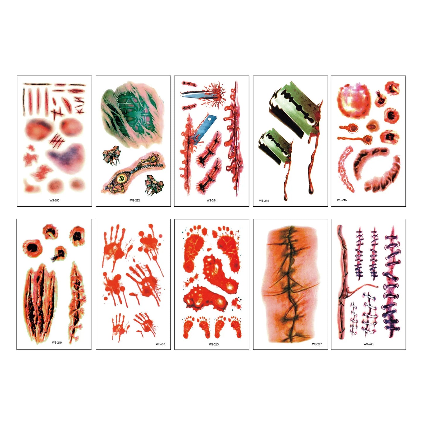 Halloween 3D Scar Wound Temporary Tattoo Stickers – 10 Sheets